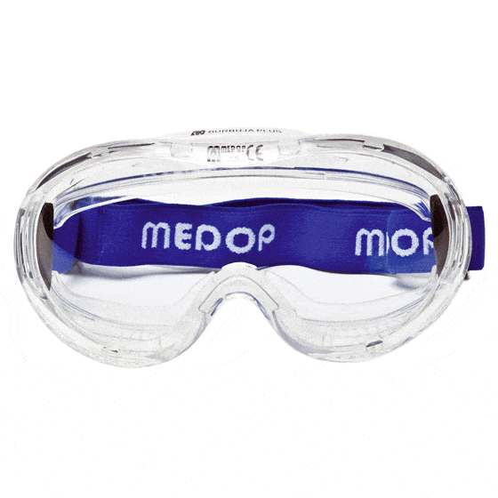 Os óculos panorâmicos Burbuja Plus, da Medop, possuem um formato aerodinâmico e um amplo campo de visão. 