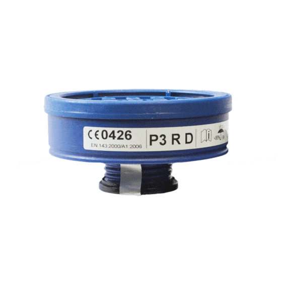 Il filtro P3 RD di Medop, un protettore respiratorio con marcatura P3R D, protegge contro particelle, valido per le semimaschere con chiusura universale.