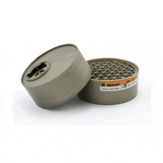 Der AB1-Filter von Medop, ein Atemschutz mit der Kennzeichnung AB1, schützt vor Gasen und Dämpfen und eignet sich für Halbmasken mit Bajonettanschluss.