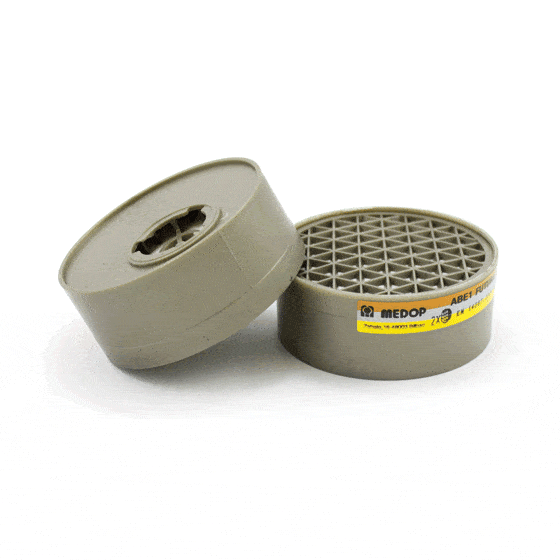 Der ABE1-Filter von Medop, ein Atemschutz mit der Kennzeichnung ABE1, schützt vor Gasen und Dämpfen und eignet sich für Halbmasken mit Bajonettanschluss.