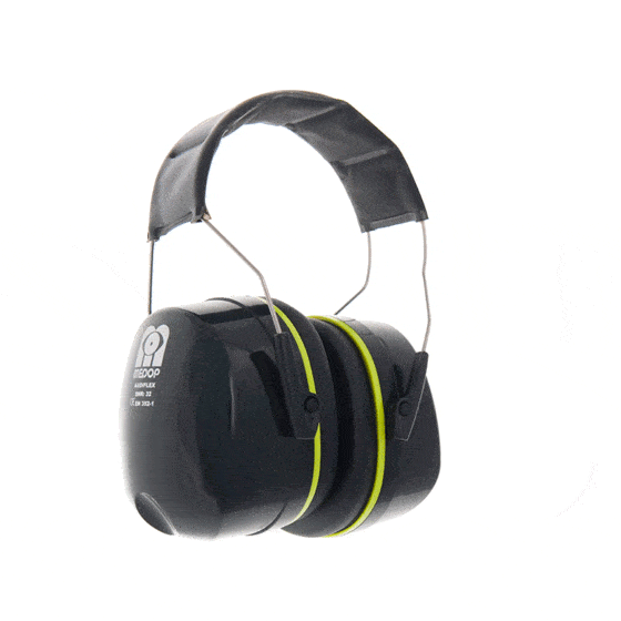 Schwarzer Kapselgehörschützer mit Kopfbügel und Ohrpolstern. SNR 32