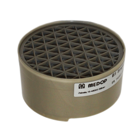 Der B1-Filter von Medop, ein Atemschutz mit der Kennzeichnung B1, schützt vor Gasen und Dämpfen und eignet sich für Einfilter-Halbmasken mit Bajonettanschluss.