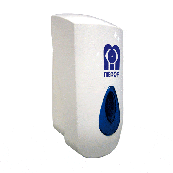 Dispenser per creme Medop. Disposizione igienica ed economica. Adatto per qualsiasi modello di bustine di crema Medop da 900 ml.